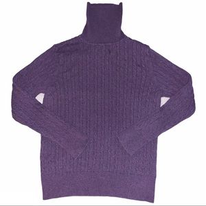 Dark Purple Cable Knit Ribbed Trutleneck Sweater